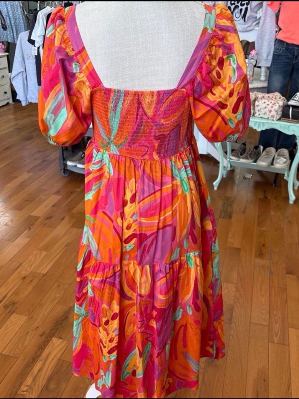 Crystal Sky Orange Pink Floral Midi Dress Size Small - Picture 3 of 7